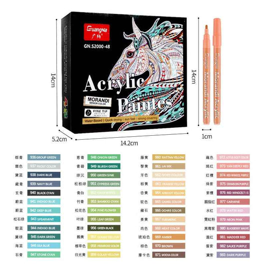 Guangna Morandi Acrylic Paint Pens Fine Tip (1-2mm) 48 Colors - TTpen