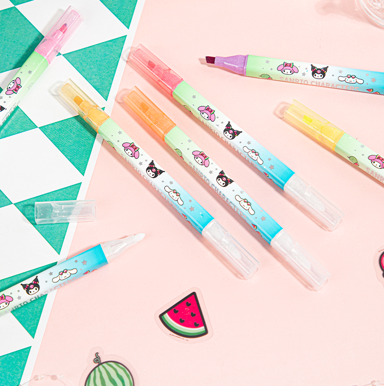 Guangbo Sanrio 12-Color Dual-Tip Erasable Glitter Highlighters