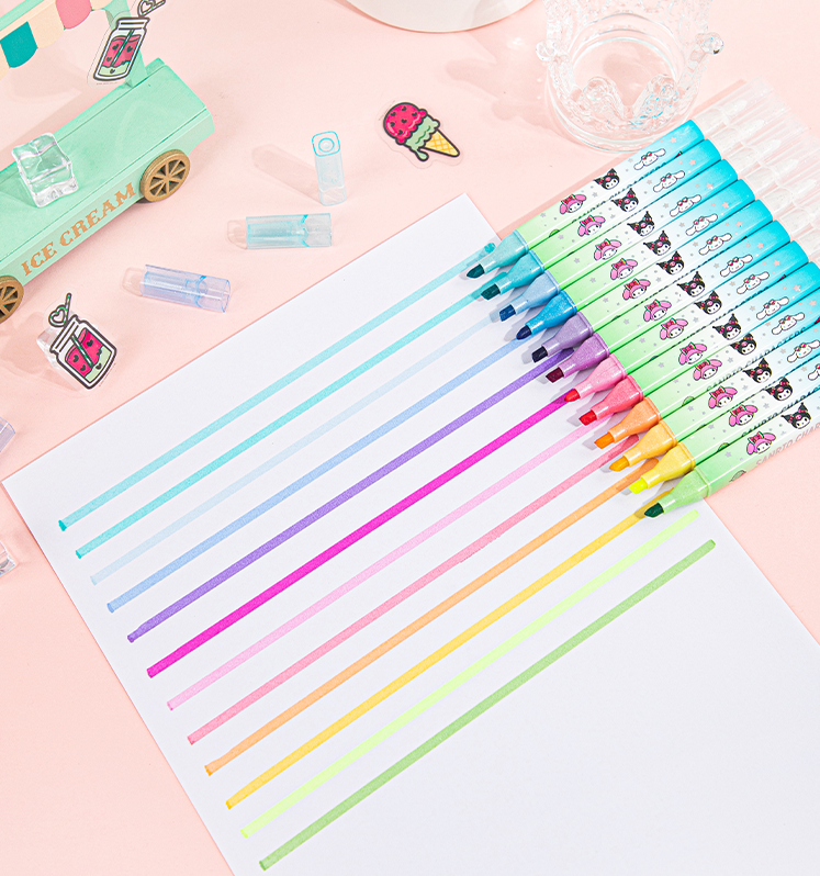 Guangbo Sanrio 12-Color Dual-Tip Erasable Glitter Highlighters