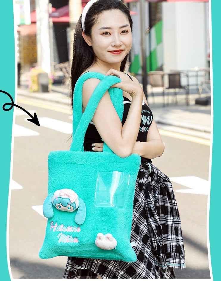 crossbody tote bags for travel Guangbo Miku Hatsune Plush Tote Bag – for School,Travel & Cosplay