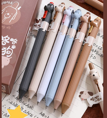 Stylos gel roller HESU mignons chien, chiot langue sortie, paquet de 6