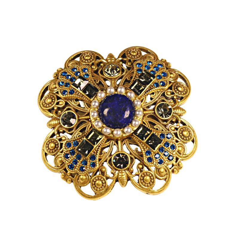 LEVENS 別注Lazo Brooch Royal-Inspired Brooch – Fully Adorned with Rhinestones and Lapis Lazul