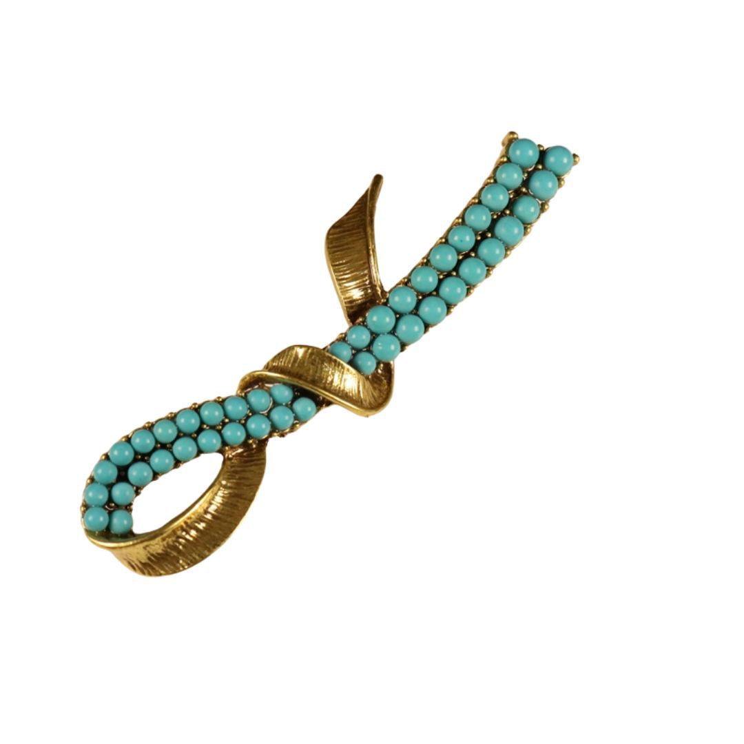 Geometric Blue Stone Vintage Metal Brooch