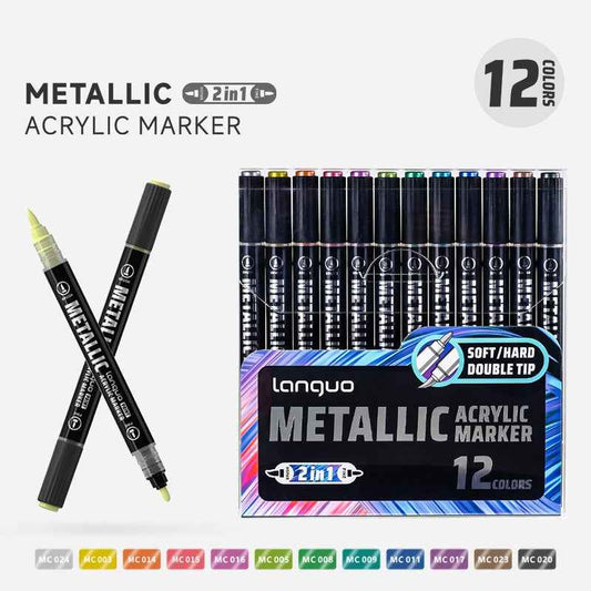 LANGUO 12/24/48 Metallic Colors Acrylic Paint Markers Fine Brush Tip