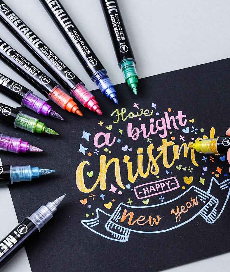 LANGUO 12/24/48 Metallic Colors Acrylic Paint Markers Fine Brush Tip