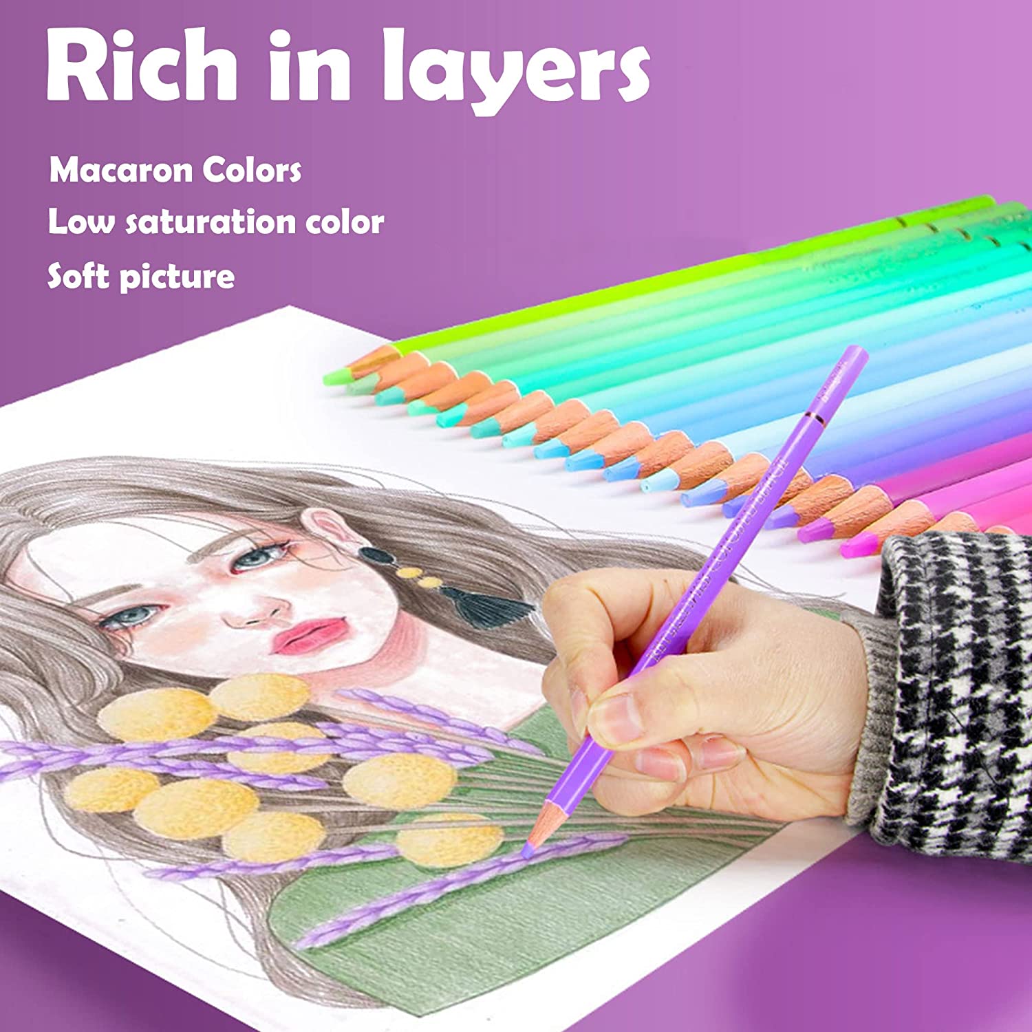 BRUTFUNER Macaron 50 Colored Artists Pencils Set