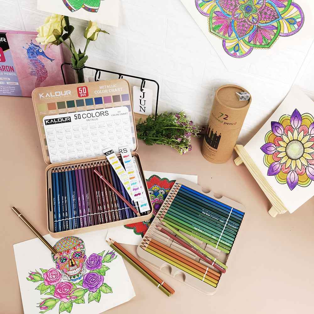 KALOUR 50 Metallic Colored Pencils for Adult Coloring Drawing - TTpen
