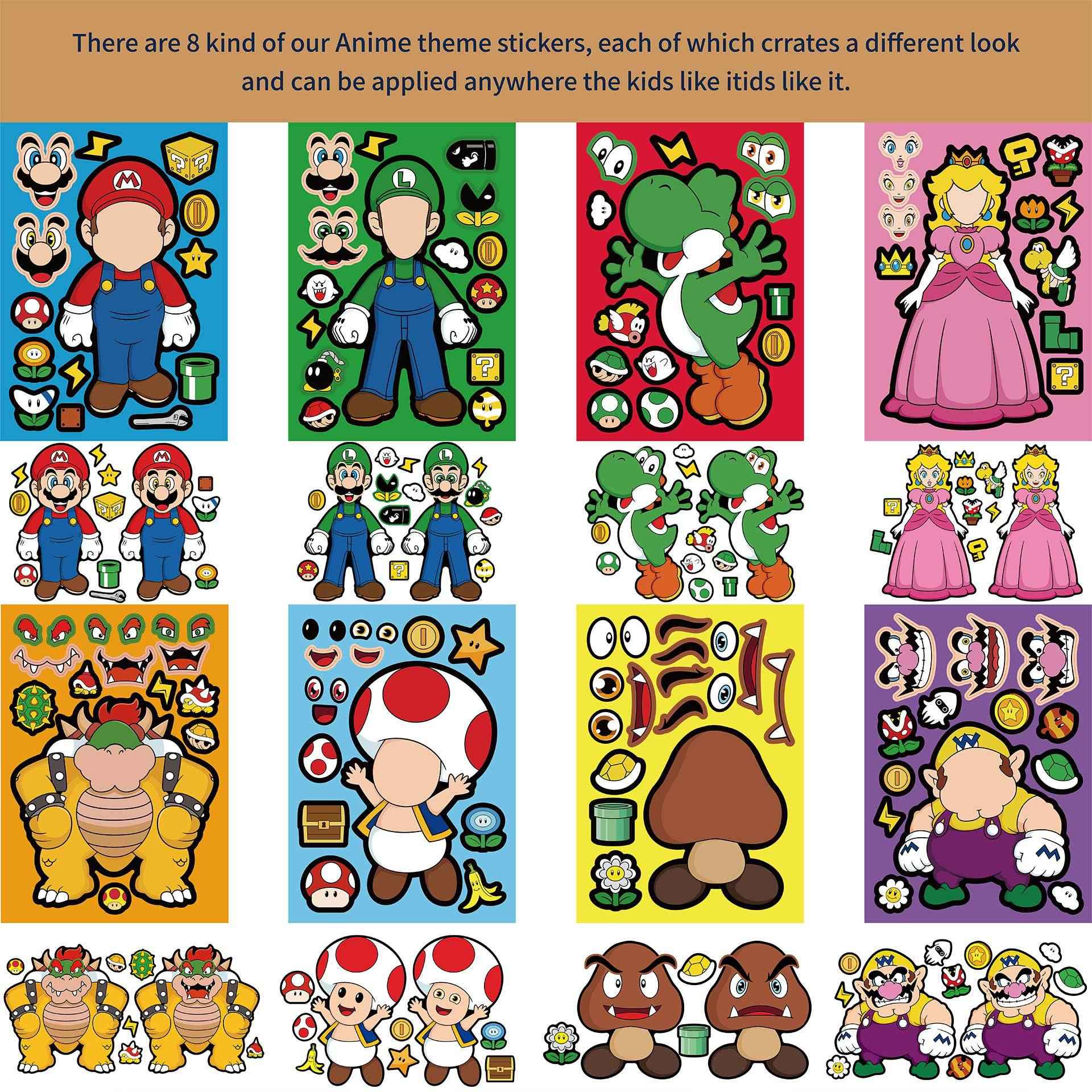 32 Sheets Super Mario Bros Make a Face DIY Stickers for Kids - TTpen