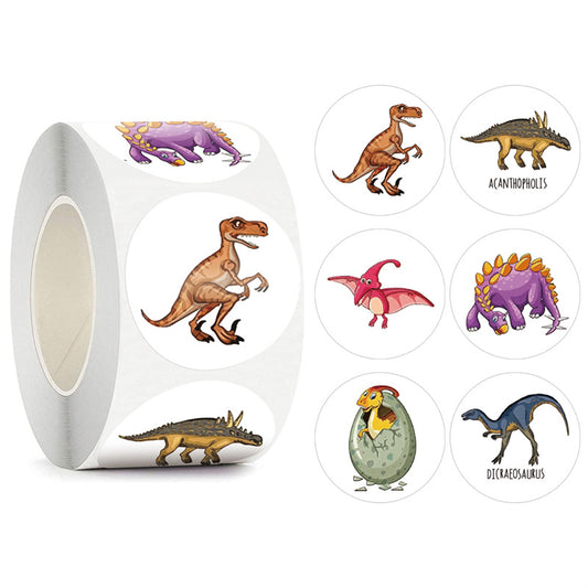 1500pcs Cartoon Dinosaur Stickers 3 Rolls,1 inch