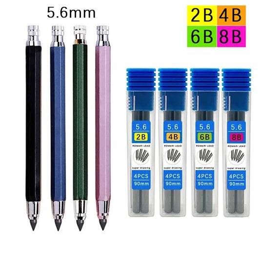 4 Color 5.6mm Mechanical Graphite Pencil with 4 Lead Refills