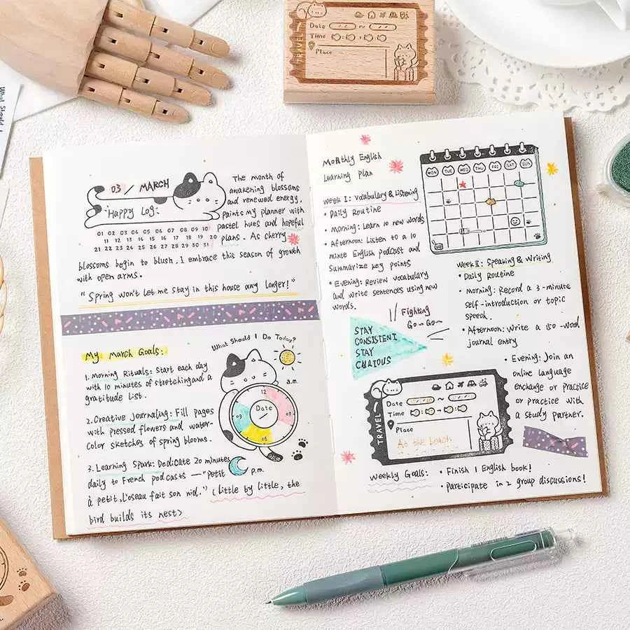 Wooden Time Planning Table Stamps Cat Memo 6 Pack