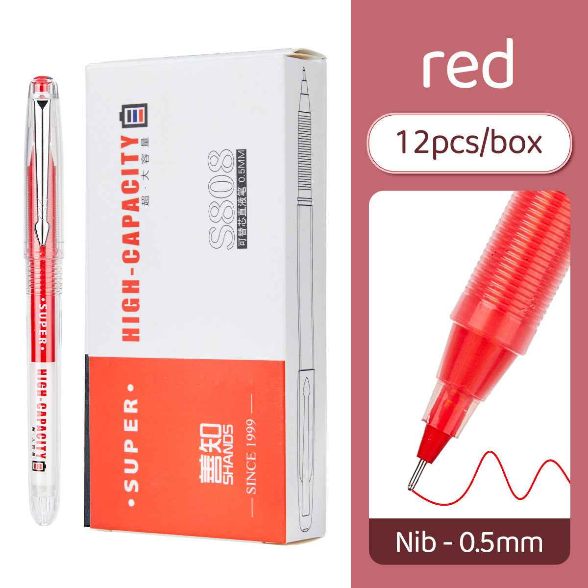 SHANDS Liquid Ink Rollerball Pens Black/Blue/Red 0.5mm Fine Needle Nib 12pcs