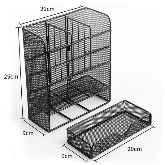 Metal Pen Holder Desk Organizer with 10 Compartments and 1 Drawer