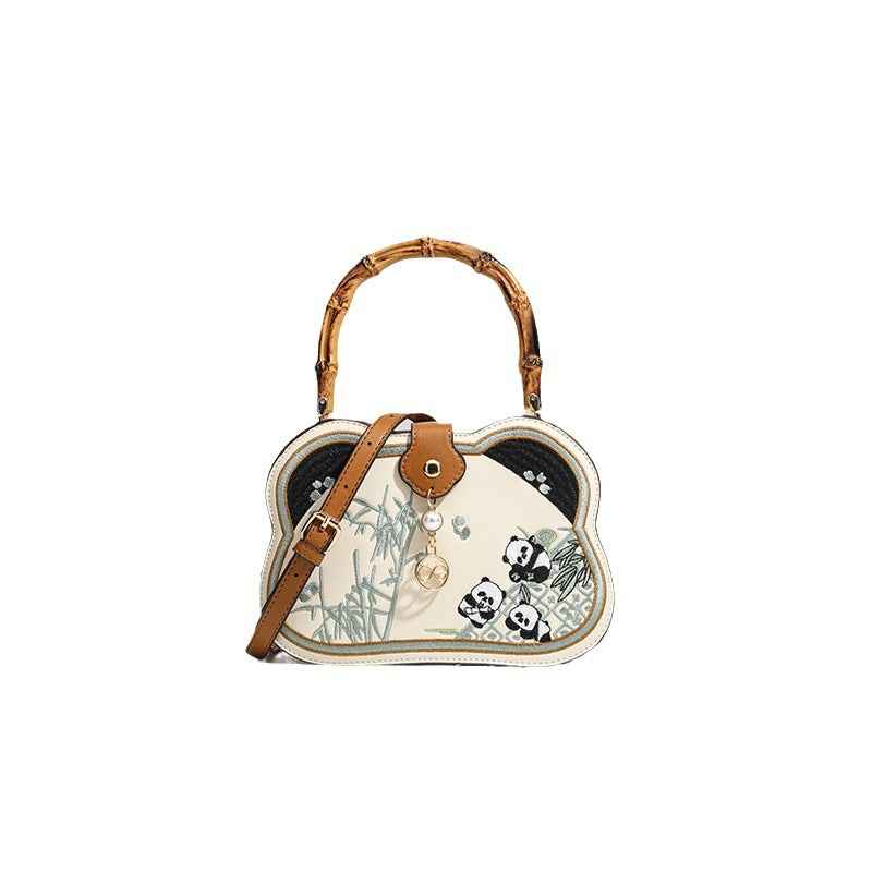 Unique Panda Handbag with Bamboo Handle – Stylish Crossbody Bag for Wo