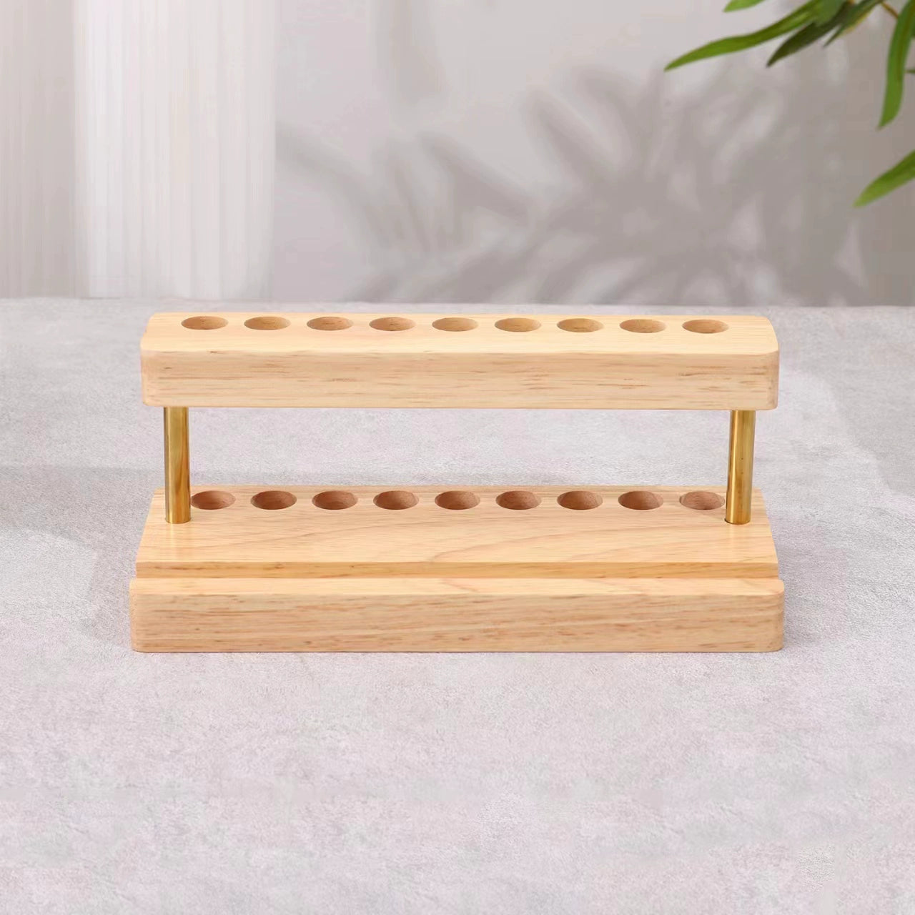 Wooden Pencil & Pen Holder with 9 Slots Cell Phone Stand