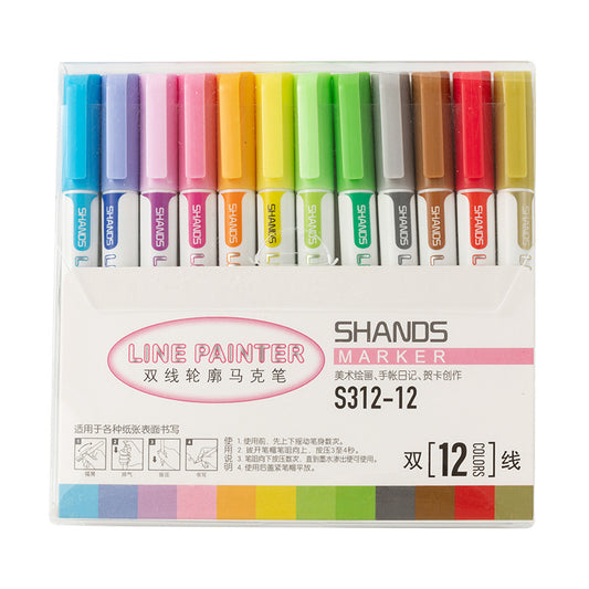 SHANDS 12 Colors Double Line Outline Pens