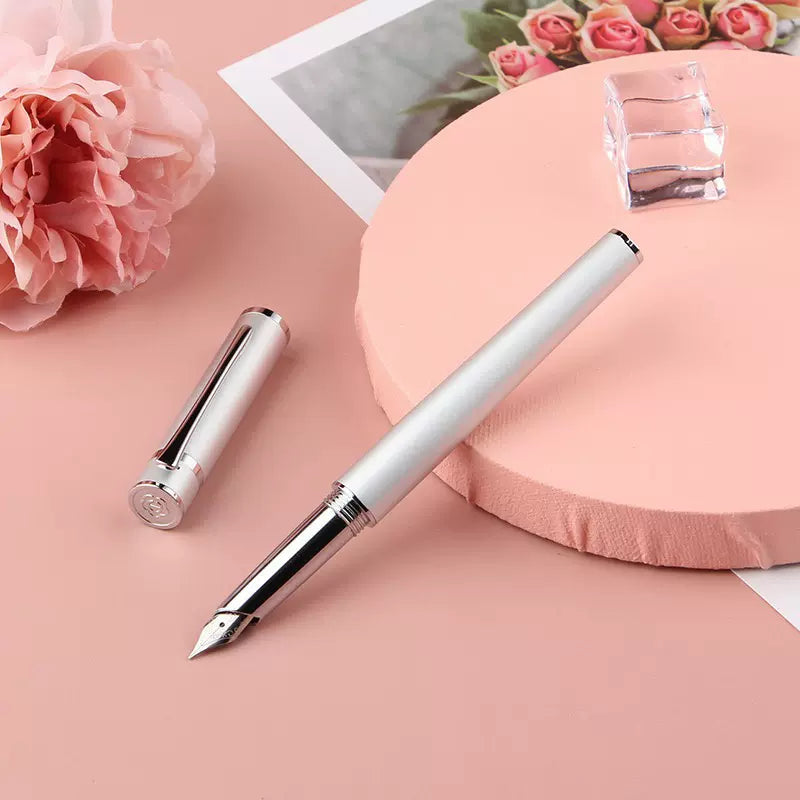 Hero H605C Iridium Fine F Nib Metal Fountain Pen 0.5mm Silver