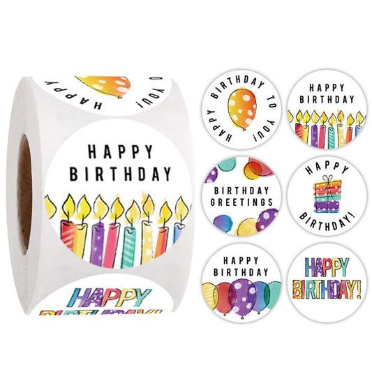 500 Labels Happy Birthday Stickers Round 1.5 inch