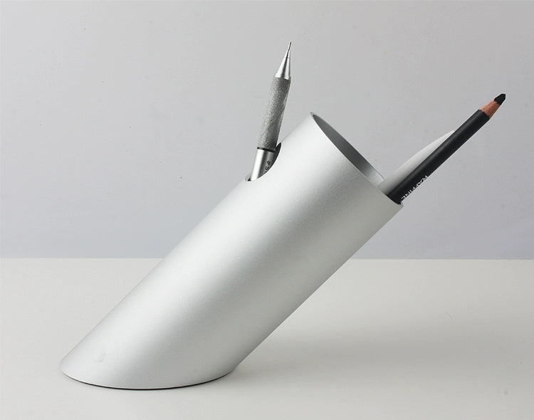 Tilted Aluminum Cylinder Pen Holder - Modern Desktop Organizer