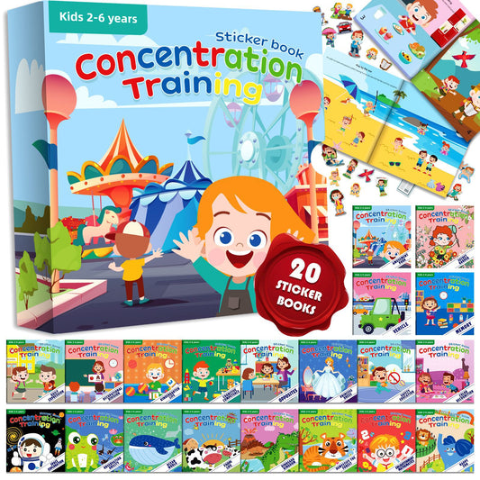 Concertration Training Sticker Books for Kids 2-6 Years 20 Pack