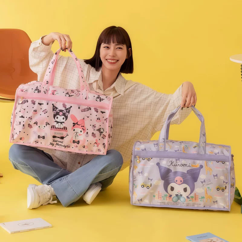 cute travel tote bags Kuromi Japanese Cute Cartoon Large Capacity Travel Tote Bag Purple