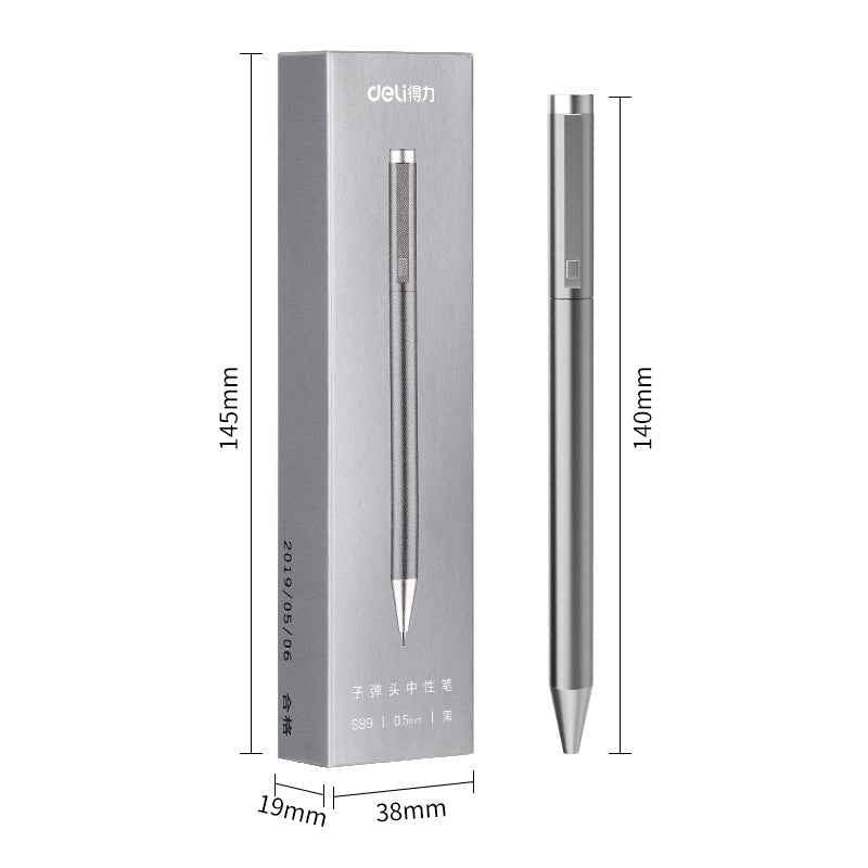 DELI S99 All Metal Ballpoint Pen – 0.5mm Black Ink Gel Pen 2 Pack