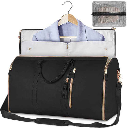 Large PU Leather Foldable Garment Duffle Travel Bag with Shoe Pouch