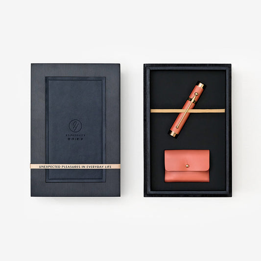 Foldable Handmade Leather Ink Fountain Pen Orange