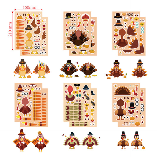 36 Sheets Thanksgiving Make A Turkey Stickers for Kids