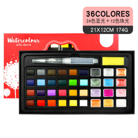 36 Colors Watercolor Paint Set Metallic Glitter Color