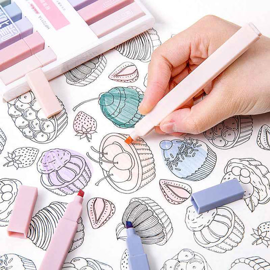 12-Color Large Highlighter Set – Morandi Tones, Soft Axe-Shaped Tip