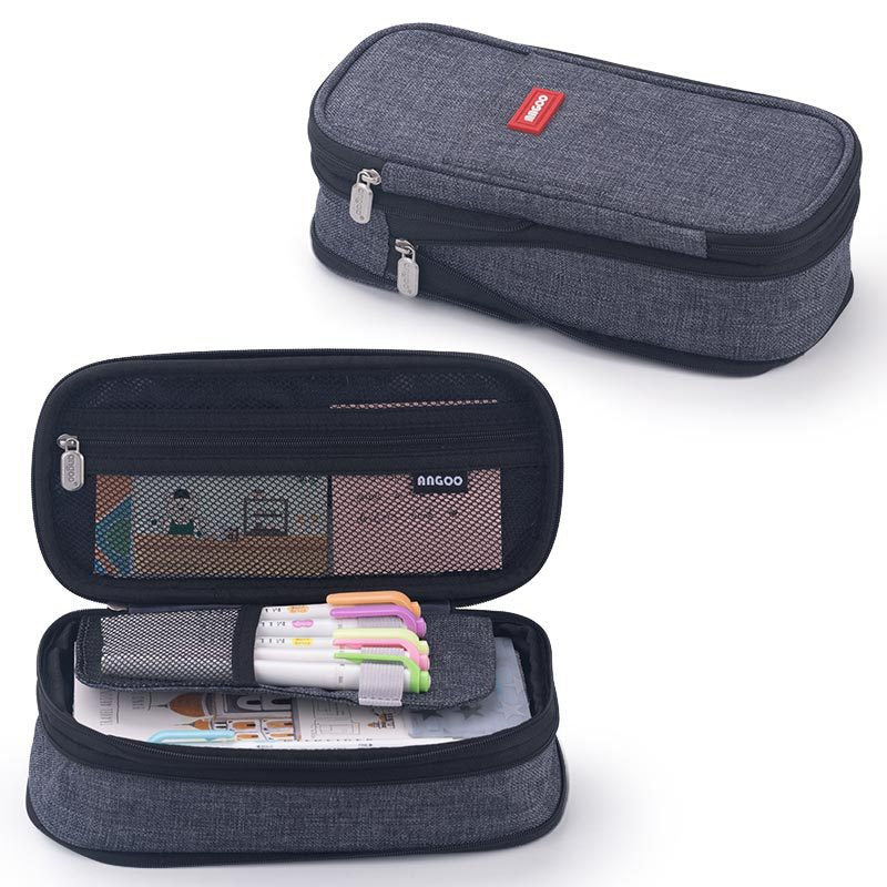 ANGOO Pencil Case Large Capacity Portable Multifunction Pen Bag Dark Grey