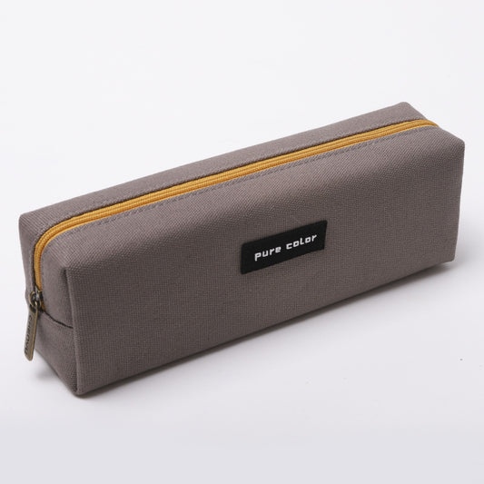 Pure Color Pen Pouch Pencil Case with Zipper Stationary Storage Bag Brown