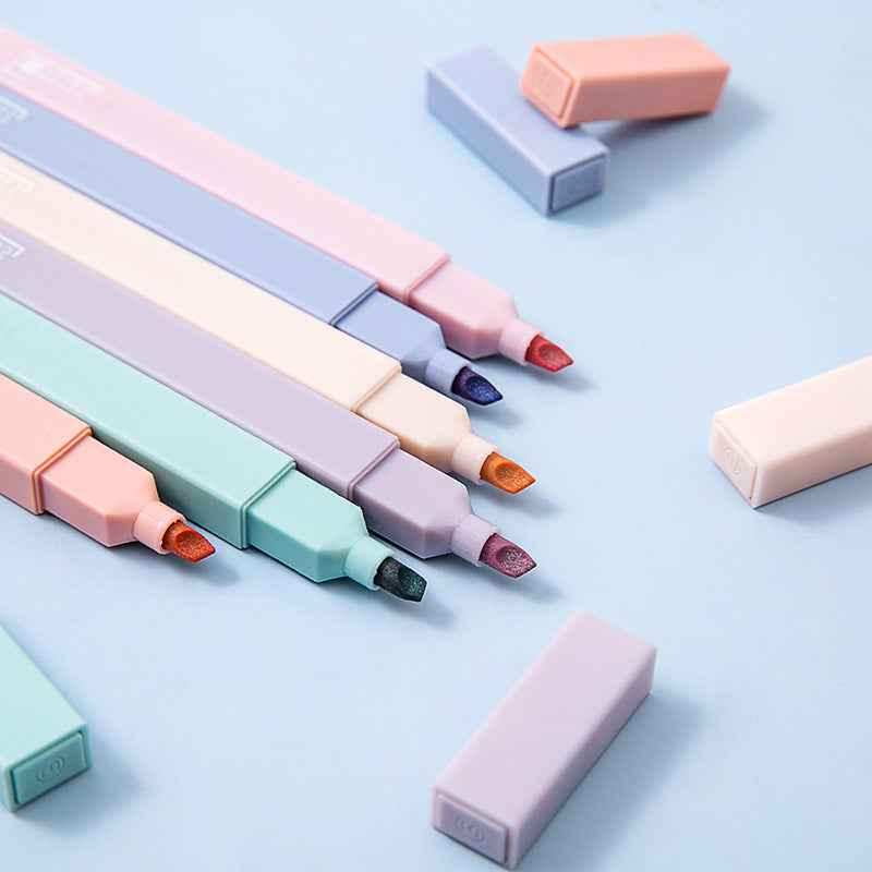 12-Color Large Highlighter Set – Morandi Tones, Soft Axe-Shaped Tip