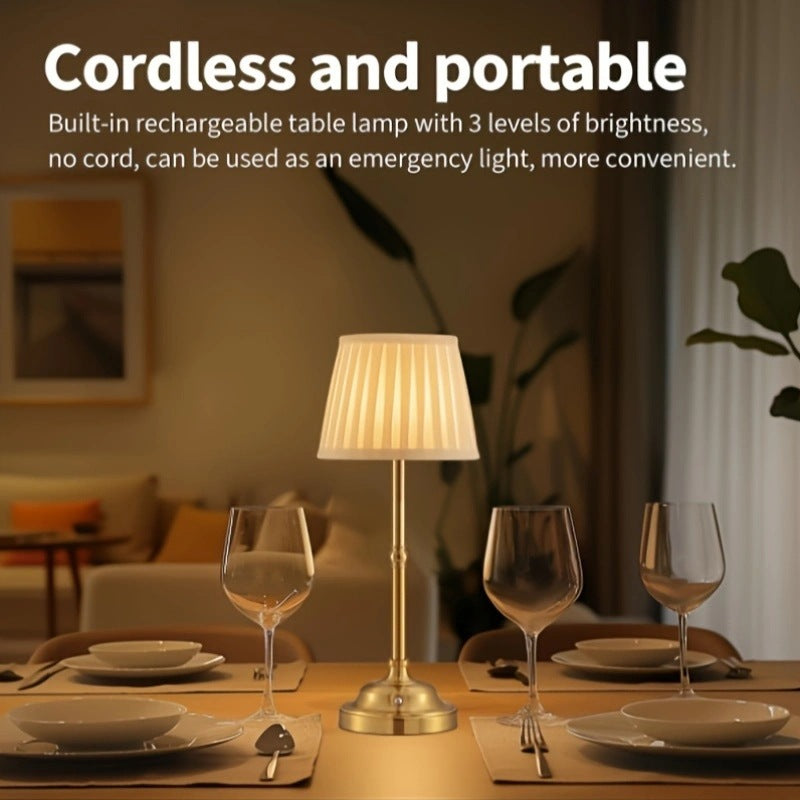 Portables Cordless Table Lamp Fabric Shade Rechargeable Desk Lamp