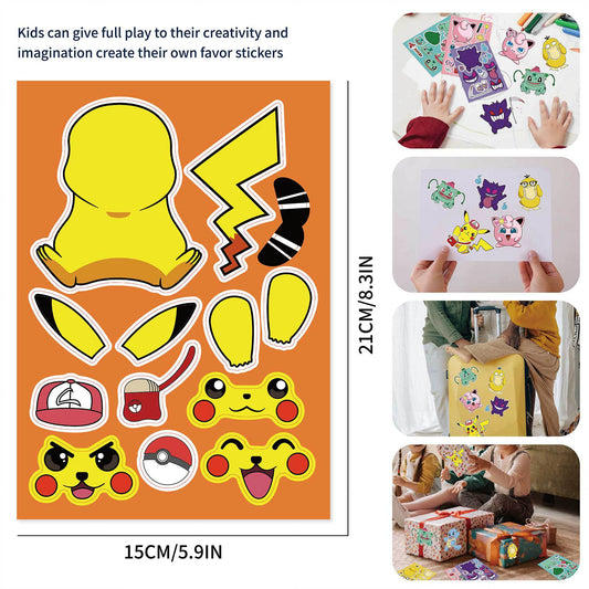 32 Sheets Cartoon Pokemon Make a Face DIY Stickers for Kids