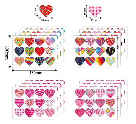 192pcs Valentine's Day Stickers 1.5 inch Heart Shape Labels