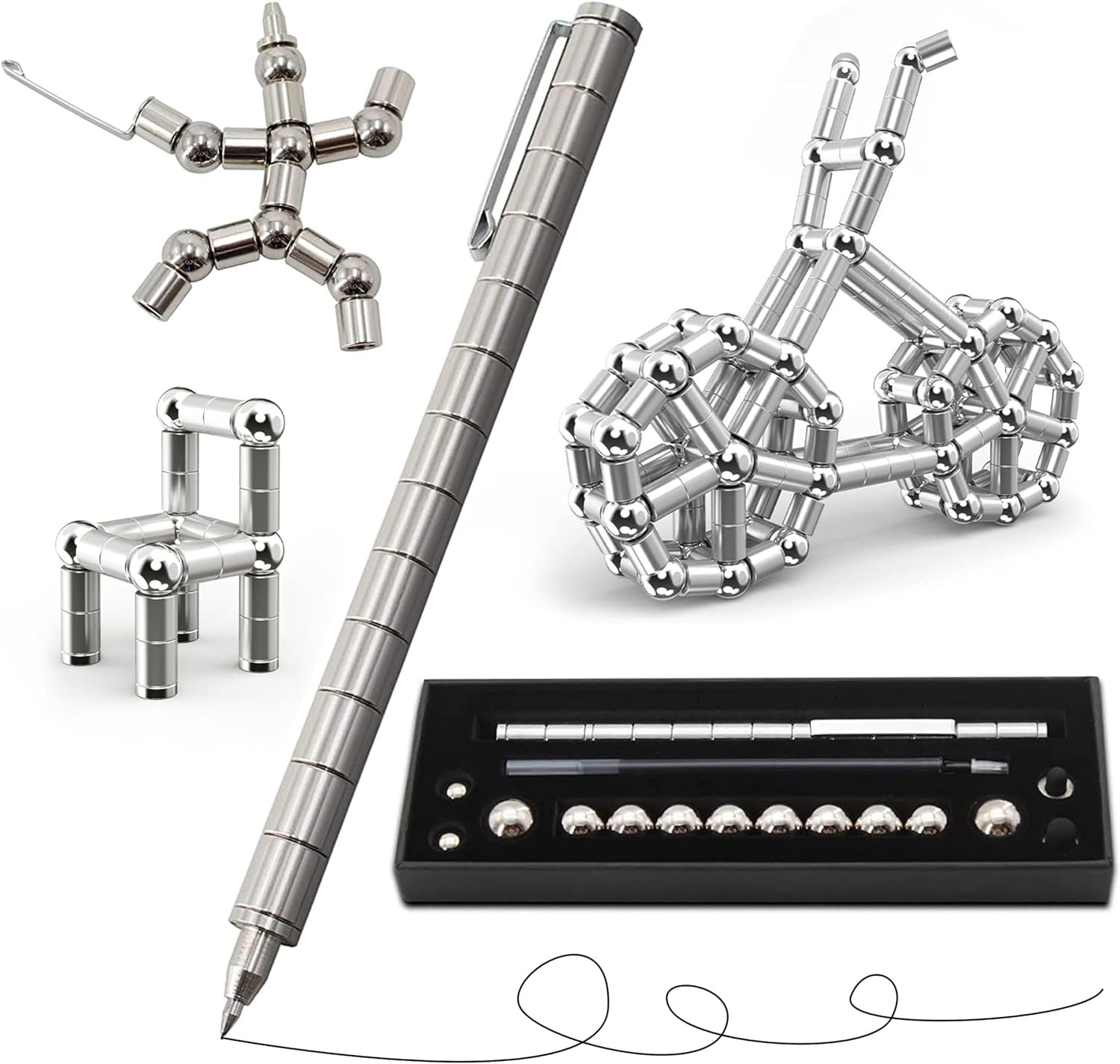Metal Fidget Magnetic Pen Toy Gift Silver