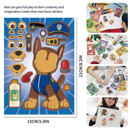 32 Sheets PAW Patrol Make a Face DIY Stickers for Kids - TTpen