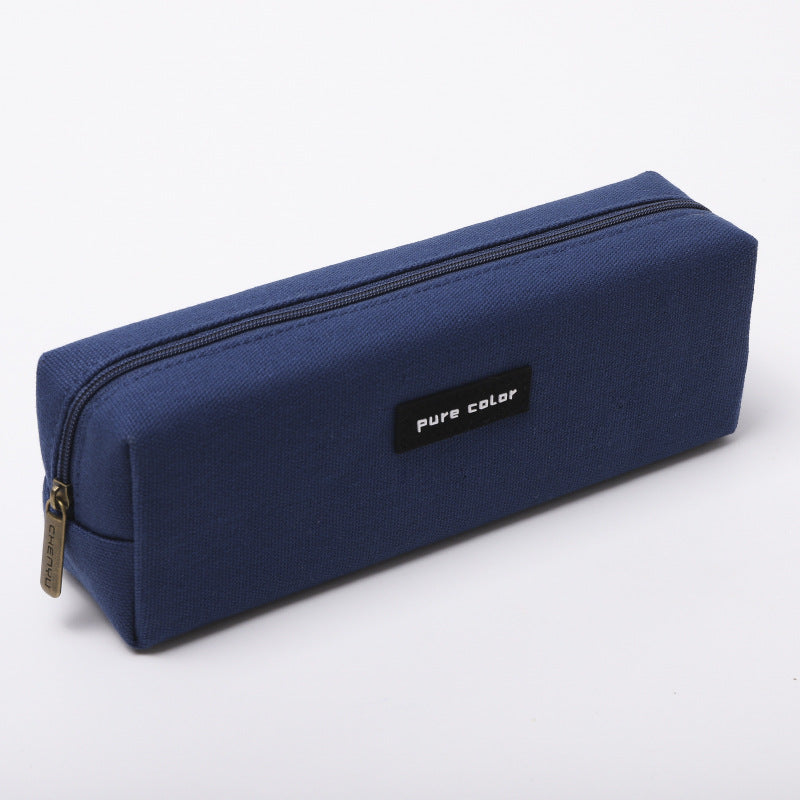 Pure Color Pen Pouch Pencil Case with Zipper Stationary Storage Bag Blue