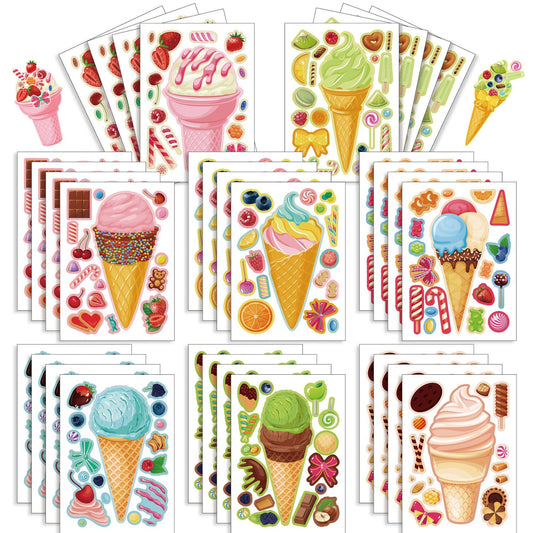 32 Sheets Cartoon Ice Cream Summer Face DIY Stickers for Kids