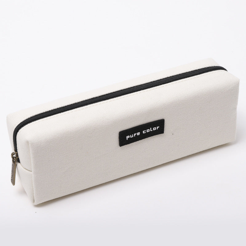 Pure Color Pen Pouch Pencil Case with Zipper Stationary Storage Bag White