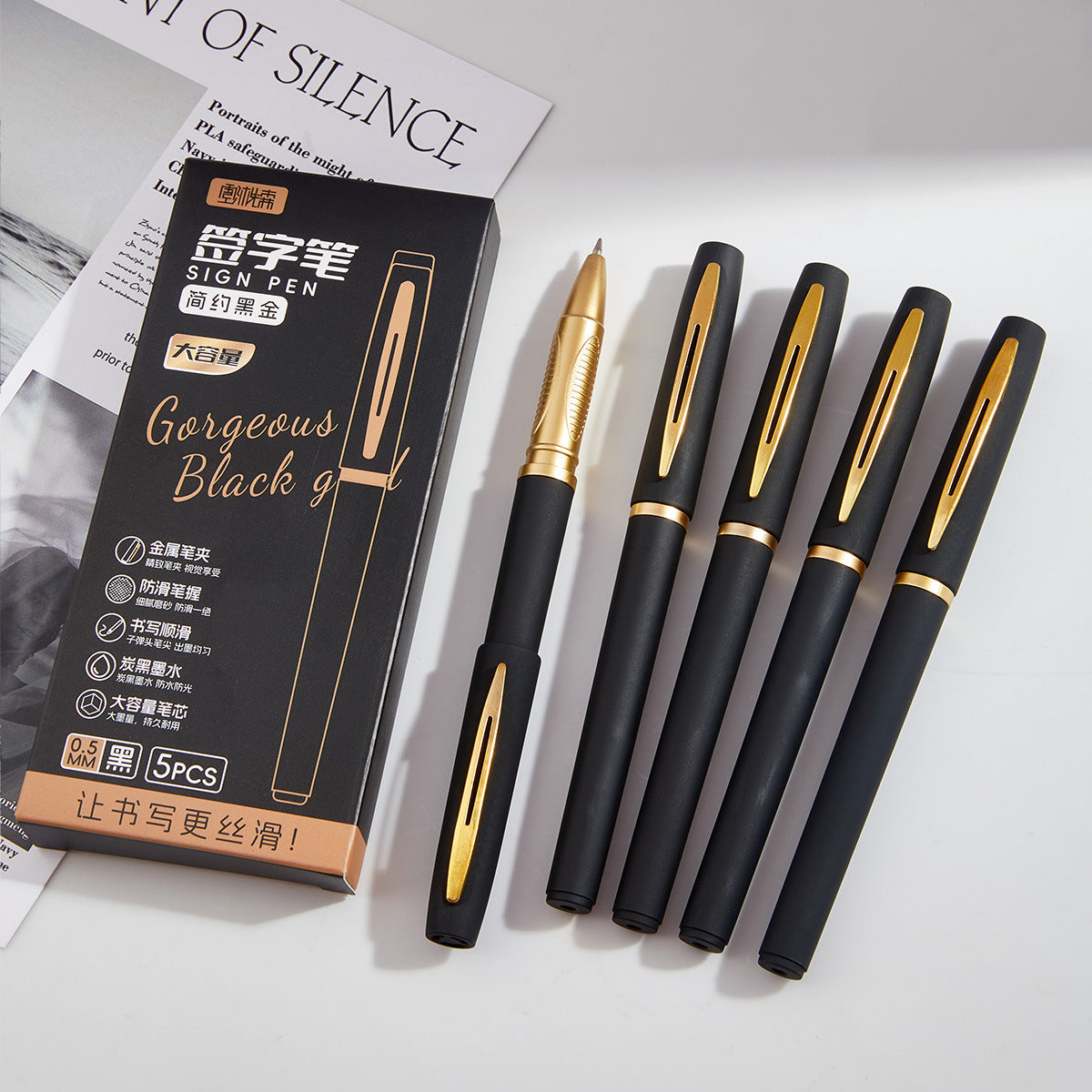 15-Pack Black Ink Signature Gel Pens Set (0.5mm/0.7mm/1.0mm)