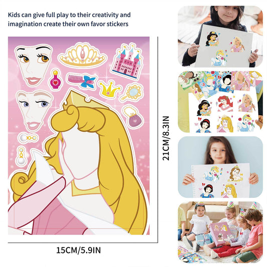 32Pcs Cartoon Princess Make a Face Stickers for Kids Girls