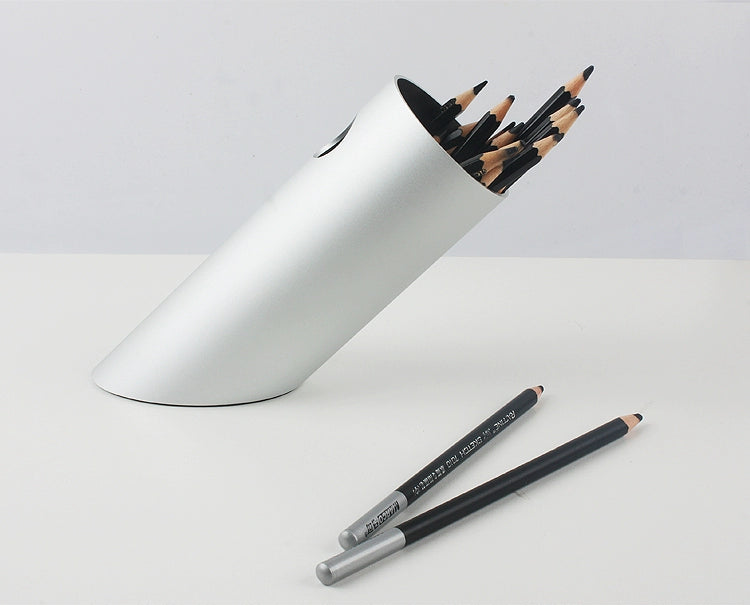 Tilted Aluminum Cylinder Pen Holder - Modern Desktop Organizer