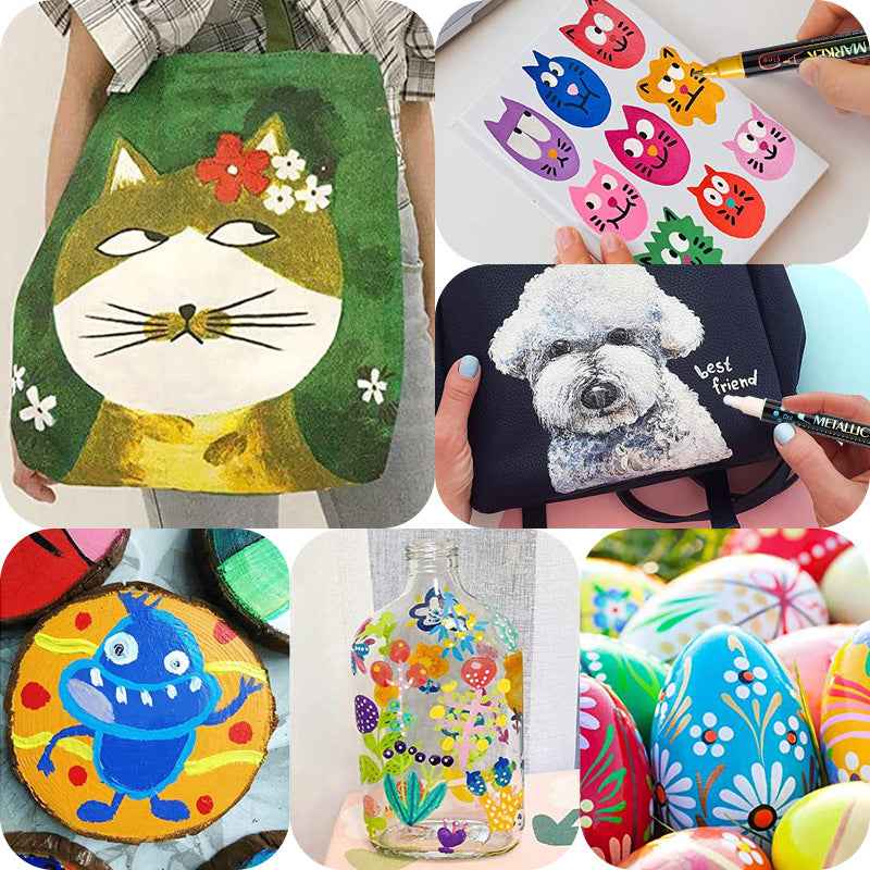 Guangna 12 Colors Metallic Paint Twin Marker Pens with Dot and Fine Tip - TTpen