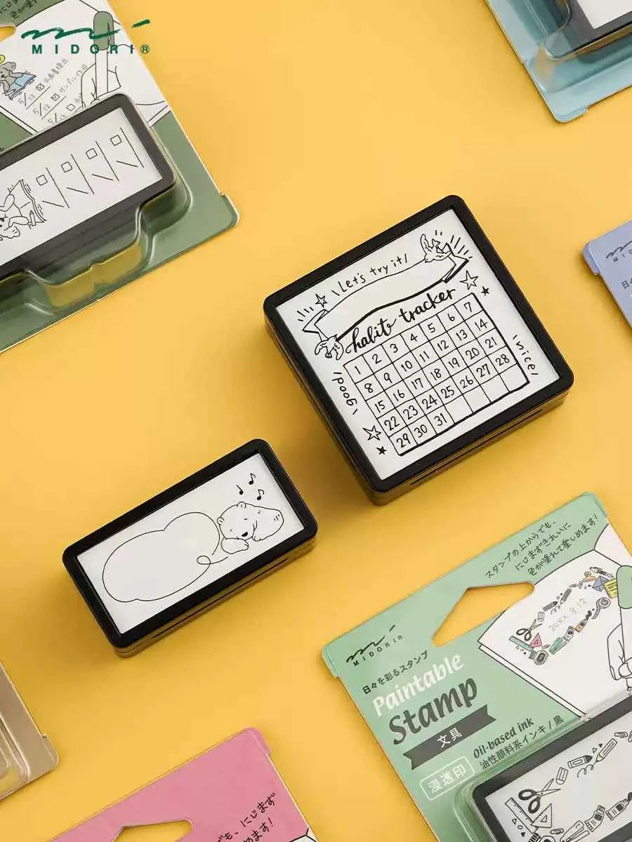 Midori Paintable Stamp Oil Based Self-Inking Rubber Stamp Rectangle