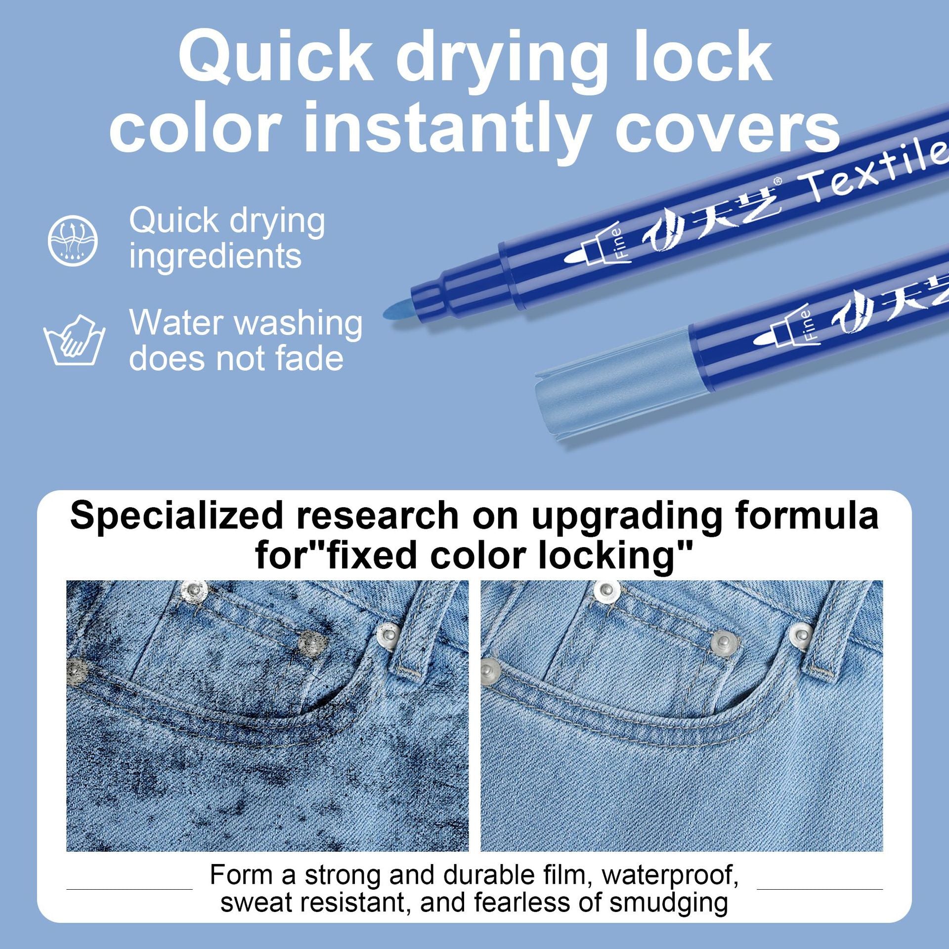 2pcs Denim Color Restore Textile Pen Fabric Repair & Color Touch-Up