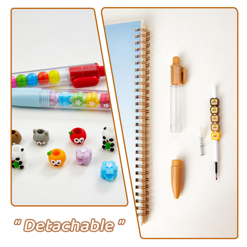 Cute Cartoon Click Gel Pen 0.5mm with Removable Beads 8 Pack