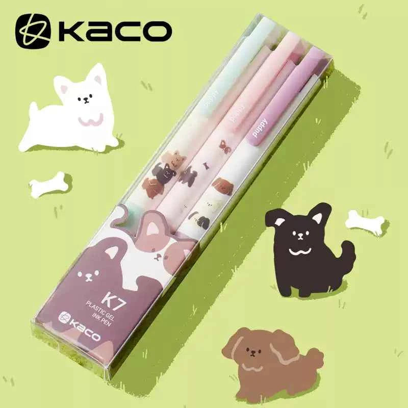 KACO K7 3pcs Kawaii Dog Puppy Gel Pens with 5pcs Black Ink Refills